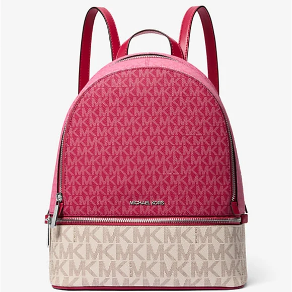 Michael kors Rhea Medium Color-Block Signature Logo Backpack (Dark Raspberry) - Picture 2 of 9